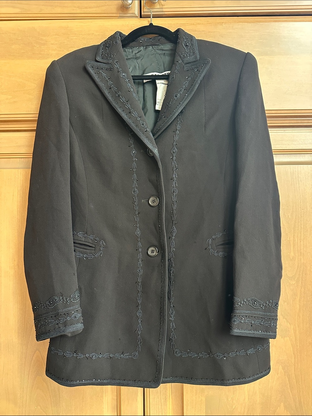 Vintage new Jil Sander 100% wool Embroidered sequined Tailored Blazer bar jacket